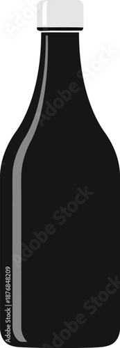 Black silhouette illustration of generic tall glass bottle with narrow neck and closed white plastic screw cap against clean white background