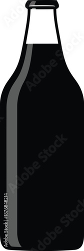 Black silhouette illustration of generic tall glass beer or soda bottle with crown cap neck line detail against clean white background