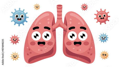 Cartoon lungs surrounded by germs Vector