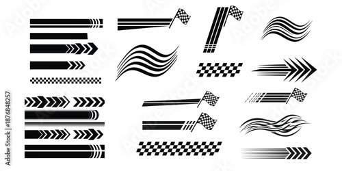 Racing stripes and checkered flags vector set for car decals and vehicle branding