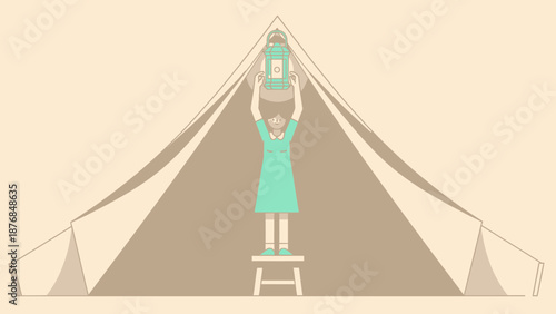 Aspirations Under Canvas Girl Holding Up A Lantern Inside A Large Tent