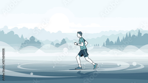 Athlete Maintains Healthy Lifestyle With Outdoor Jogging In A Serene Landscape