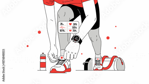 Athlete Preparing For Training Session With Fitness Tracker And Sport Accessories