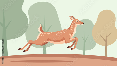 Agile Deer Leaping Through Forest In An Abstract Vector Illustration