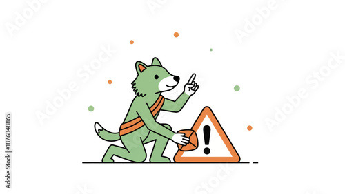 Alert Wolf With A Message And Orange Exclamation Mark Triangle Sign