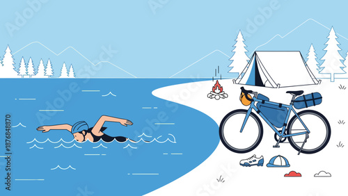 Athletic Adventure Combining Swimming Cycling And Camping In The Wilderness