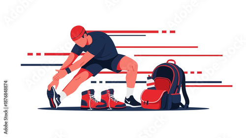 Athlete Warming Up Before Exercising In Gym With Sports Equipment