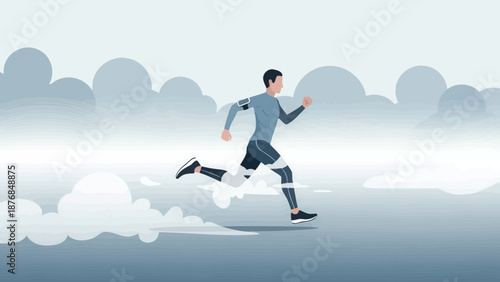 Athlete Running In Cloudy Landscape Achieving Personal Best Health And Wellness