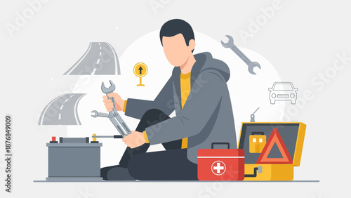 Automotive Maintenance At Home Roadside Emergency Repair Preparedness With Necessary Toolkit