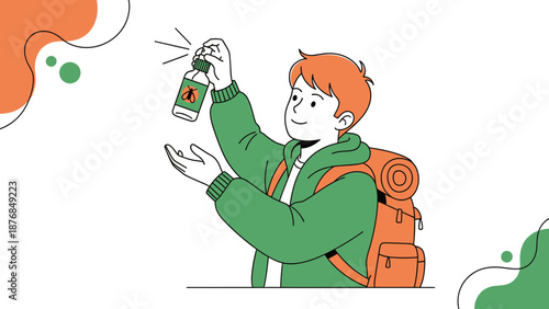 Applying Repellent During Outdoor Activities Illustration For Stock Usage