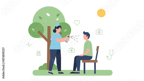 Applying Protective Outdoor Insect Repellent To Patient For Bug Bites Prevention