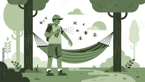 Applying Insect Repellent Before Relaxing In Hammock In Summer Outdoors