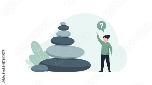 Balance Achievement With Questioning Person In Creative Flat Design Illustration