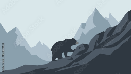 Bear Climbing Mountain Silhouette Minimalist Nature Scene Adventure Wildlife