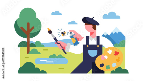 Artistic Inspiration A Painter's Muse In A Picturesque Landscape With Creativity