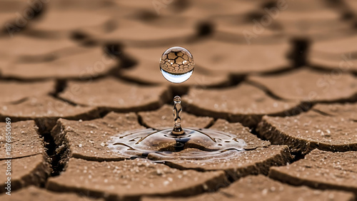 Wallpaper Mural Precious water drop falling on dry cracked earth, symbolizing global warming and water scarcity crisis Torontodigital.ca