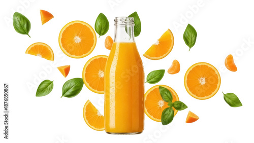 Fotografija Fresh orange juice in glass bottle isolated PNG, healthy drink with citrus fruit