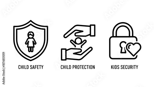 Child Protection and Kids Safety Icons for Secure Environments and Family Security