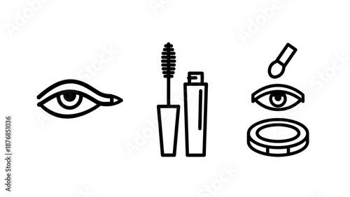 Eye Makeup Cosmetics Set including Eyeliner Pencil, Mascara Brush, and Eyeshadow Compact