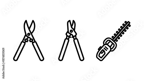 Professional Gardening Pruning Tools Icons with Hand Shears and Electric Hedge Trimmer