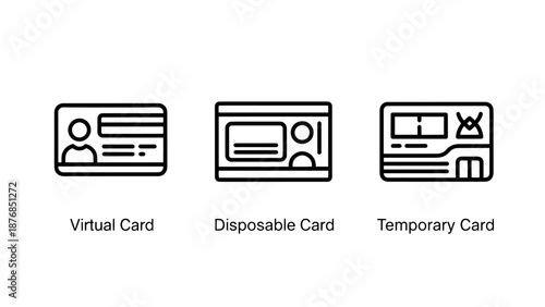 Digital Finance Icons Representing Virtual, Disposable, and Temporary Payment Cards