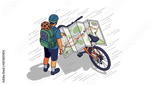 Bicycle Trip Planning With Navigation Man And Bike Together Planning Adventure Lifestyle