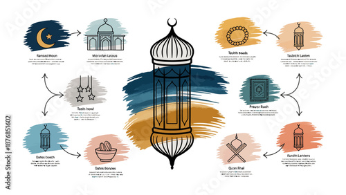 Ramadan Kareem: An artistic representation of traditional Ramadan elements radiates the spirit of the holy month, perfect for conveying cultural appreciation and spiritual reverence.