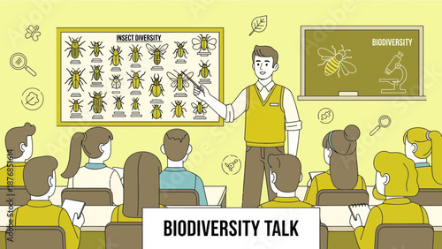 Biodiversity Lesson The Teacher Explaining Insect Varieties To Students In Classroom