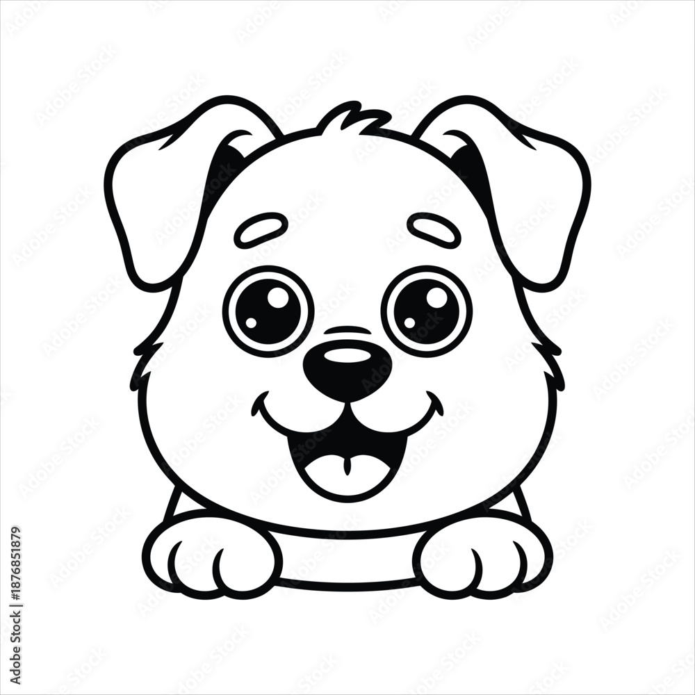 Fototapeta premium Cheerful cartoon puppy peeking with black outline animal