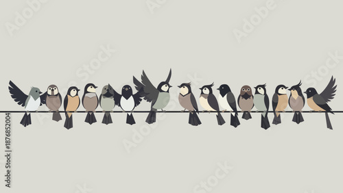 Birds On A Wire Representing Togetherness And Social Connection In Minimalist Style