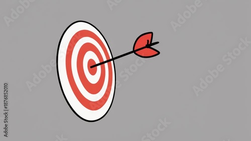 Animated arrow hitting center bullseye target minimal flat design loop.