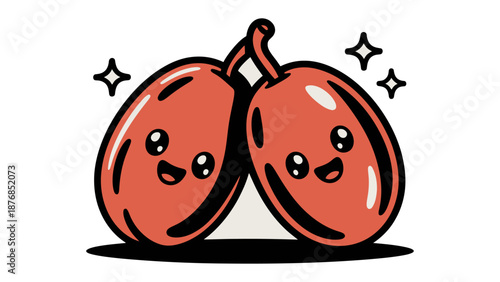 Cheerful Dates Embrace: A delightful illustration showcases two cheerful dates with animated faces, a symbol of sweetness and connection. The design is simple.