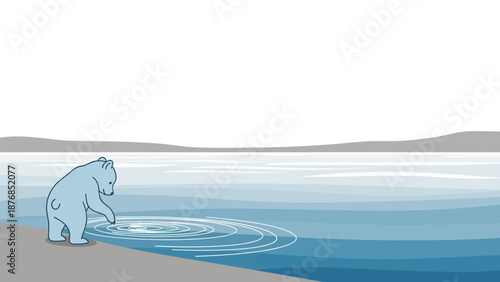 Blue Bear Creates Ripples In Water On A Cold Day With A Snowy Background