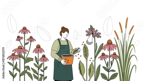 Blooming Hues Gardener Planting Seeds Among Flowers Creating New Floral Life