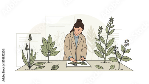 Botanical Research Female Scientist Studying Different Plants In Laboratory