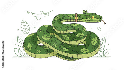 Botanical Serpent Adorned In Foliage And Securely Fastened By A Stylish Leather Belt