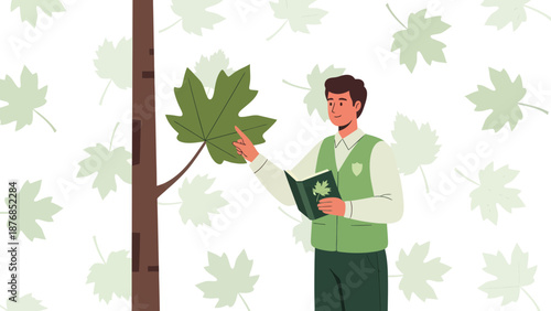 Botanist Analyzing Plant Life, Natural Environment, Forest Ranger Inspecting Leaf