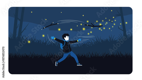 Boy Playing With Sparklers In Forest At Night Having Fun Outdoor Adventures