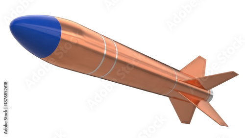 Tableau sur toile Copper rocket with blue tip isolated PNG on transparent background, futuristic m