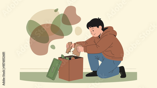 Boy Recycling Paper In Bin For Environmental Protection Concept