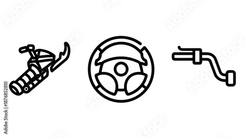 Winter Power Sports Icons featuring Snowmobile Steering Wheel and Hand Control Handle