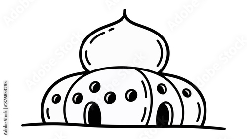 Mystical Architecture: A simple yet intriguing illustration of a unique, domed building, perhaps hinting at a place of worship or a cultural landmark. 