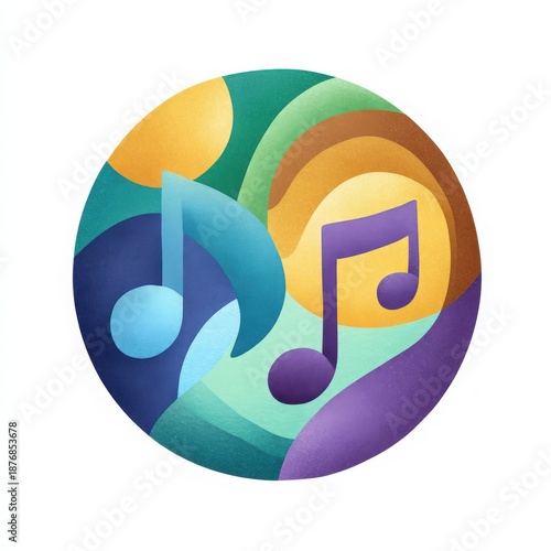 Colorful Music Notes Circle, Opera and Classical Music Concept