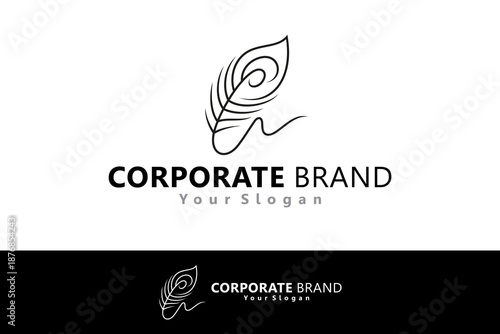 peacock feather logo in line art design style