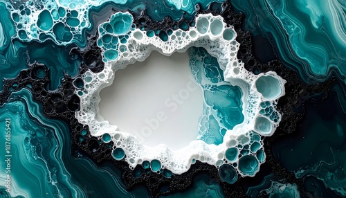 Abstract Turquoise and White Geode Formation with Sparkling Accents Art