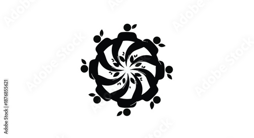 Diverse group of people in a circle, symbolizing unity and collaboration in a stylized design.