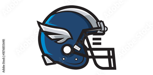 Dynamic blue football helmet with silver wing icon American football logo for speed power athletic team spirit Sport