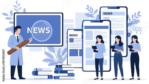 HR manager with employee at interview and business flow chart. Employee assessment software, HR company system, employee check programme concept, flat vector modern illustration 
