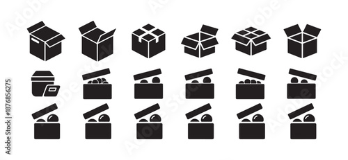 Packaging Box Icons Set, Open and Closed Shipping Package icon . vector illustration eps 10