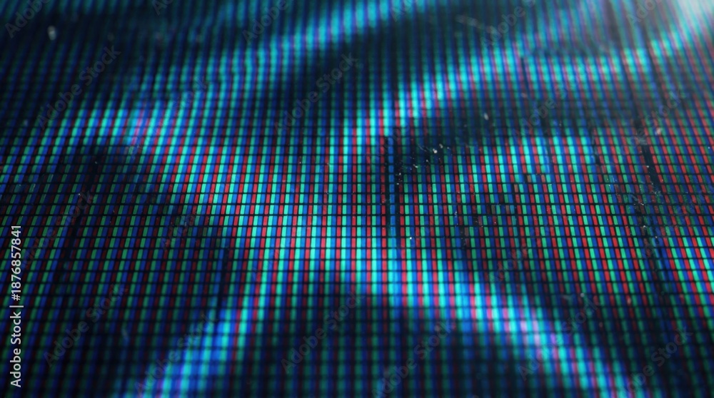 Fototapeta premium Extreme closeup of digital screen pixels in RGB pattern,macro view of display matrix showing color technology and screen resolution
